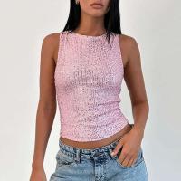 Camisetas Sin Mangas con Lentejuelas Brillantes Cuello Redondo, Top Corto, Moda para Mujeres y Clubes - details 1