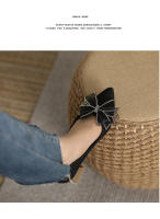 Tacones altos de moda puntiaguda francesa primavera y otoño de las mujeres nuevo tacón grueso boca poco profunda diamantes de imitación arco temperamento versátil zapatos individuales - details 17