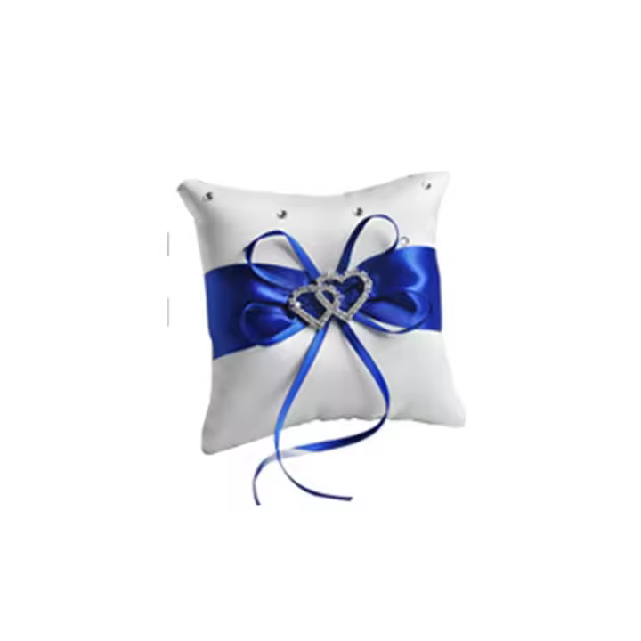 Almohada romántica para anillo de boda, almohada europea con diamantes de imitación brillantes, doble corazón, portador de anillo, cojín cuadrado con lazo - 1