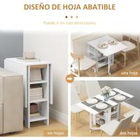 Mesa Plegable Alas Abatibles Comedor Plegable Cocina 2 Ruedas y Estantes Estilo Morno 120x60x75 cm Blanco - details 4