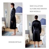 Albornoz largo de talla grande 3XL para hombre, ropa de dormir negra para novio, bata de boda, ropa de dormir de primavera y verano, ropa de dormir holgada de satén para el hogar - details 6
