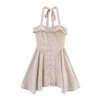 ZOCI- Vestido midi sin espalda con botones cortos a cuadros y cuello halter para mujer, vestidos elegantes con espalda elástica para mujer - details 2
