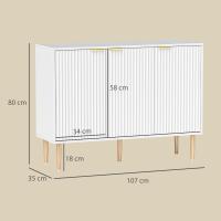 Mueble de salón con 3 puertas acanaladas y estante ajustable para TV, para dormitorio o sala de estar, 107x35x80 cm, blanco - details 2
