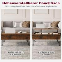 Mesa de Centro Elevable y Extensible Con Espacio Interno, Auxiliar Con Patas Metálicas Para Salón, 95x50x(40-55,5) cm, Marrón Rústico, BTS18hov - details 13