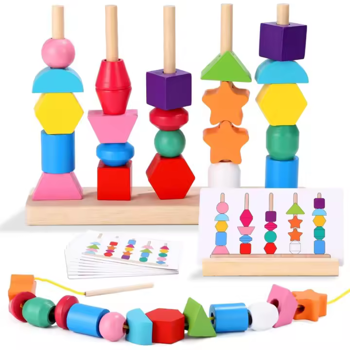 Juguete de Madera 2 en 1 Rompecabezas Educativo para 3, 4, 5 Años Juguete Apilable de Madera - 1