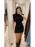 Elegante Falda Mini A-line de Cintura Alta Manga Sin Capas, Cremallera Oculta, Brillo de Lentejuelas Nueva Moda para Mujeres - details 6