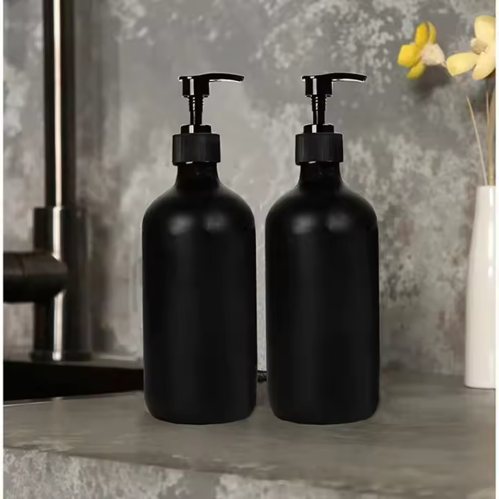 2 botellas vacías con bomba de jabón de plástico negro, recipiente para loción, dispensador de champú, artículos de baño, 300/500ml - 1