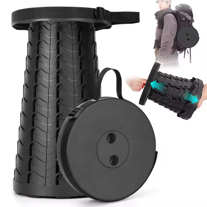 Práctico taburete plegable telescópico con mango de altura ajustable, adecuado para pescar al aire libre, acampar, hacer picnic y ver. - 1