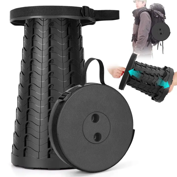 Práctico taburete plegable telescópico con mango de altura ajustable, adecuado para pescar al aire libre, acampar, hacer picnic y ver. - 1