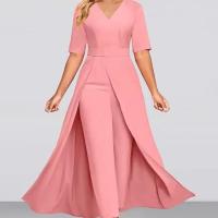 Mono De Oficina Para Mujer, Peto De Retazos Con Cuello En V, Con Cordones, Pantalones Largos De Una Pieza, Color Liso, Elegante - details 2