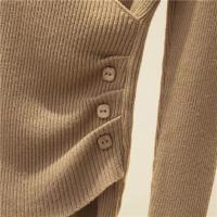 Suéter sobrepelliz para mujer, jerseys de punto acanalado con cuello en V, manga larga, botón lateral, jersey liso, traje básico de otoño e invierno para adolescente - details 10