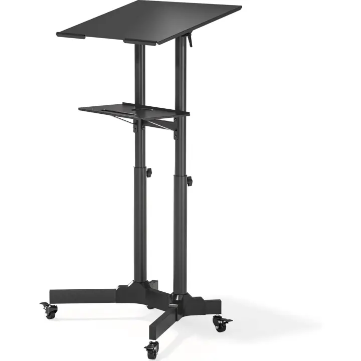 Escritorio de pie móvil con altura ajustable, escritorio para computadora portátil con ruedas, estación de trabajo de pie con bandeja compacta ajustable - 1
