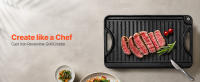 SucceBuy Parrilla y plancha reversible de hierro fundido, superficie de cocción pre-sazonada de 14 x 8,5 pulgadas, sartén rectangular portátil con asas para uso en interiores y exteriores, compatible con estufas, quemadores de gas - details 0