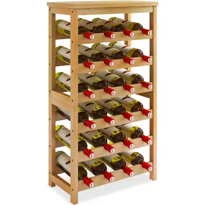 Estantería de Vino de 24 Niveles Madera de Bambú Independiente para Cocina Natural - 1