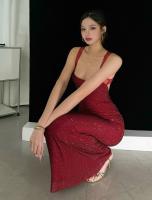 Camisola francesa con diamantes de imitación para chica picante, vestido de noche ligero de lujo de gama alta con cadera envuelta, vestido largo sin espalda para fiesta - details 9