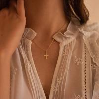 Collar Cruz EWENSOO de Metal Plateado 14K Colgante Delicado con Caja Collar Simple y Lindo para Mujeres - details 2