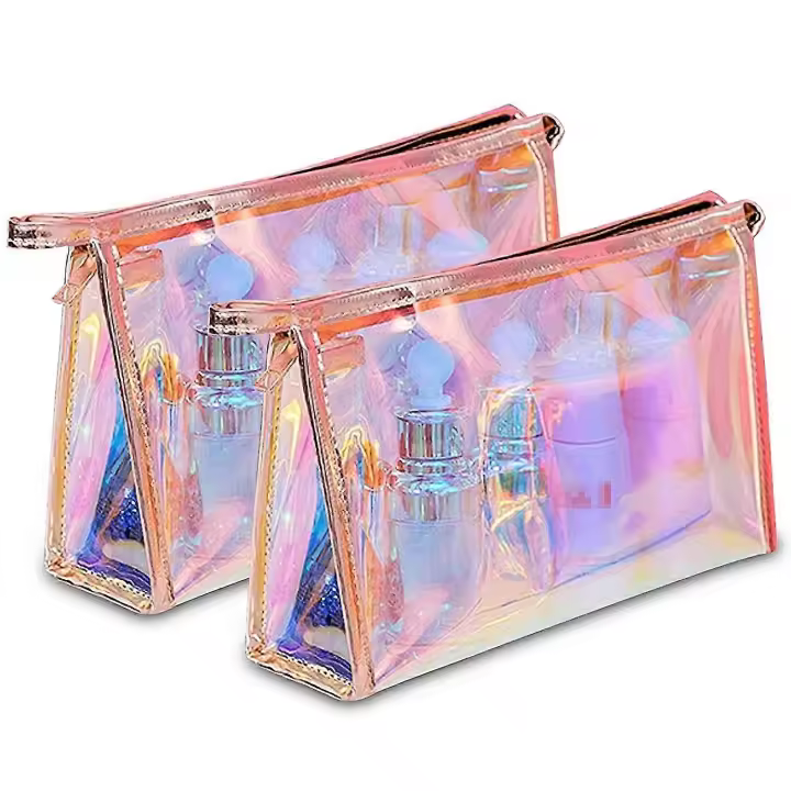 Bolsa de Maquillaje Holográfica Set de 2 Bolsas Iridiscentes para Cosméticos, Higiene Personal, Lápices, Pinceles Ideal para Mujeres, Niñas, Damas de Honor - 1