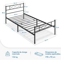 Cama Doble 140 x 200 cm con Espacio Almacenamiento Bajo Marco Metal Altura del Suelo 32 cm Blanco - details 37