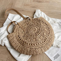 Bolso redondo de paja para mujer, bolsa de hombro de gran capacidad, tejido hueco, informal, ideal para ir de compras - details 8