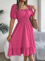 Elegante Vestido de Verano 2024 para Mujeres Cuello Cuadrado Corto Mangas Cortas con Volante - details 7