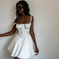 Vestido acampanado con panel de encaje de alta calidad, blanco encantador para fiestas y vacaciones, minivestidos corsé sin mangas, dulce elegante - details 6