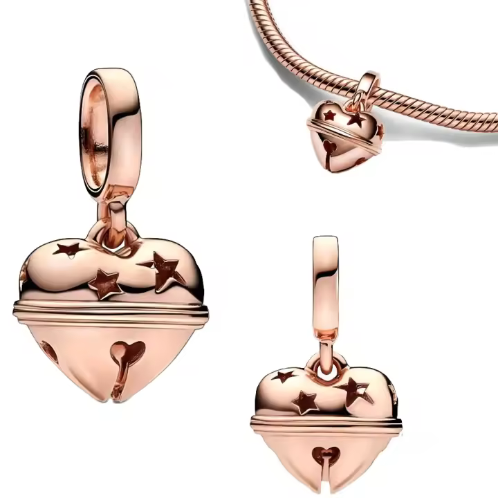 Colgante de Campana de Corazón de Oro de Rosa de Verano 2024 Plata Esterlina 925 - 1