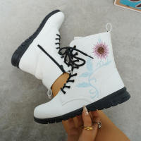 Botas cortas de cuero bordadas para mujer, zapatos planos al tobillo, deportivos, de mezclilla, estilo Chelsea, a la moda, invierno, 2023 - details 14