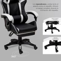 Gaming con Respaldo Ergonómico Inclinable y Altura Ajustable, Silla de Oficina con Soporte Lumbar, Acolchado y Reposapiés Extraíble, Negro, 58x66x114-124 cm - details 18