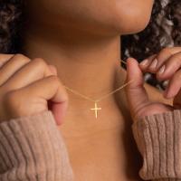 Collar Cruz EWENSOO de Metal Plateado 14K Colgante Delicado con Caja Collar Simple y Lindo para Mujeres - details 1