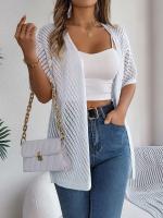 Cárdigans de punto de manga corta de color sólido casual para mujer - details 6