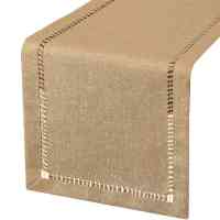 Camino de mesa de comedor cosido a mano, bufandas de tocador, entrelazado de hilo plateado (Beige oscuro, 12x72 corredores de mesa) - details 0