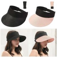 Moda verano vacío superior sol portátil cinta mágica enrollable sombrero de playa gorra de paja ancha mujeres Casual Suncap viseras - details 2