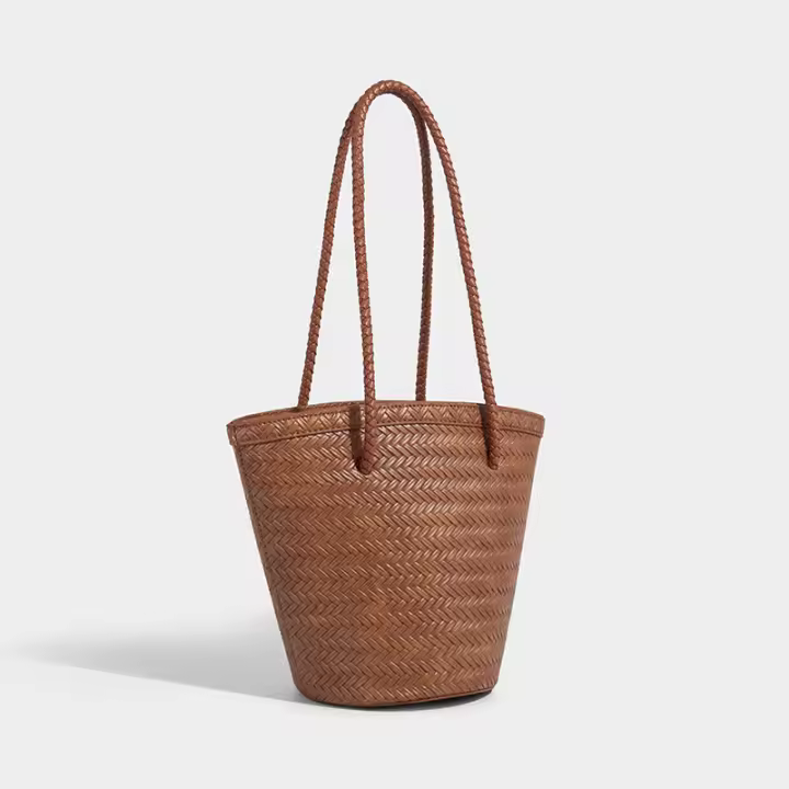 Nuevo bolso de hombro tejido retro para mujer, bolso tipo cubo, bolso tipo cesta de verduras portátil para vacaciones junto al mar - 1