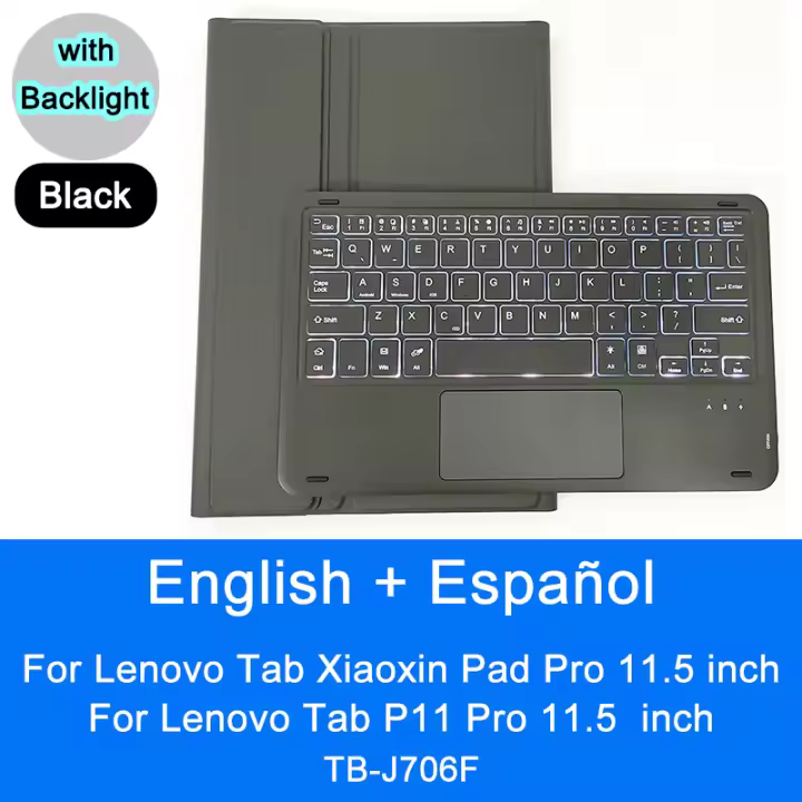Funda de teclado Bluetooth para Lenovo Tab Xiaoxin Pad P11 Pro 11.5 pulgadas TBJ706F con teclado plegable de cuero sintético compatible con dispositivos portátiles de marca Lenovo - 1
