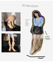 Botas con hebilla de cinturón Botas vaqueras de tacón alto y grueso para mujer Botas de hombre esmeriladas - details 3