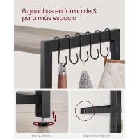 Estantería de Cocina con 2 Cestas de Malla Metálica, Estantería para Microondas, con Estantes y Ganchos, 35 x 80 x 95 cm, Estilo Industrial, Marrón Rústico y Negro - details 14