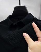 Polo de seda helada para hombre, camiseta de manga corta de malla transpirable de alta gama, ropa deportiva informal de color sólido de alta calidad - details 8