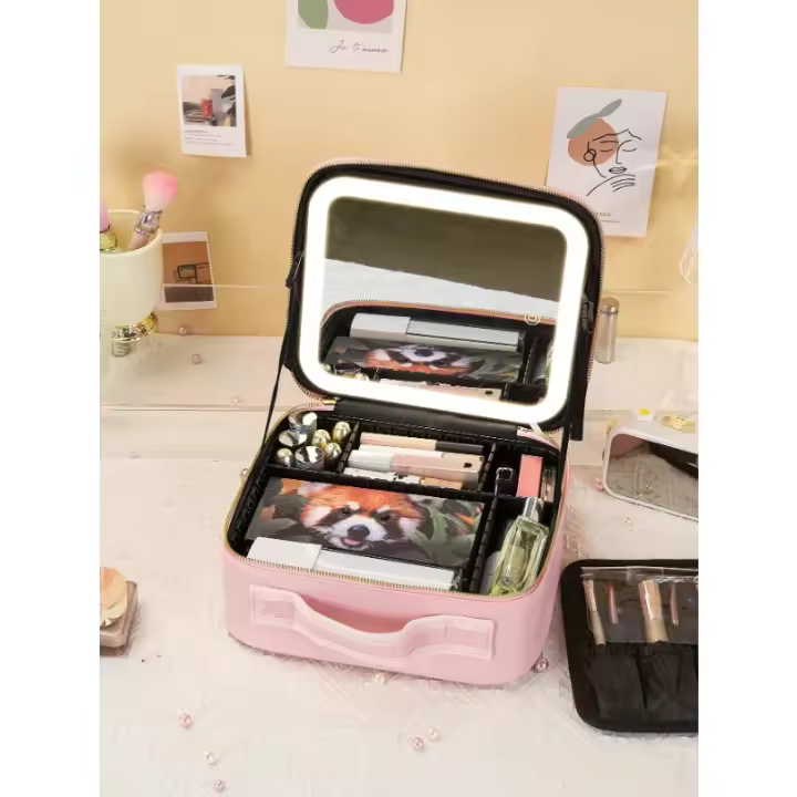 Estuche De Maquillaje portátil con espejo y divisores ajustables en 3 colores organizador impermeable para cosméticos regalo - 1