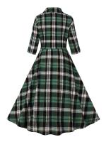 2025 nuevo Hepburn Retro Turn-Down Collar Plaid Rockabilly vestidos de Navidad mujeres invierno 3/4 longitud manga bolsillos vestido elegante - details 2