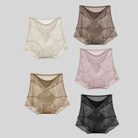 Bragas de seda helada de satén dulce para mujer, ropa interior de cintura alta ultrafina suave con encaje en la entrepierna de algodón y flores de malla, ropa interior sin costuras - details 0