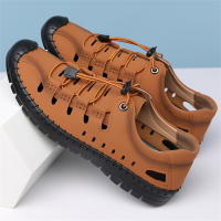 Sandalias para hombre, novedad de verano 2025, zapatos casuales de cuero hueco para hombre, zapatos antideslizantes con agujeros para conducir, sandalias de cuero de fondo suave para hombre - details 14