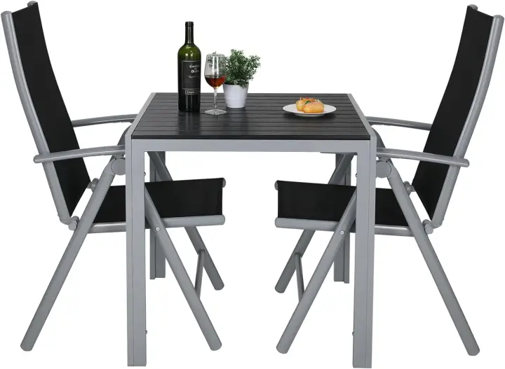 Conjunto de Muebles para Patio de 3 Piezas Sillas de Textilene Alu para Exteriores Mesa de Café - 1