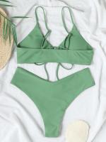 Nuevo conjunto de bikini de alta elasticidad verano 2025, sexy de dos piezas con cordones de color sólido para mujer, traje de baño de playa - details 4
