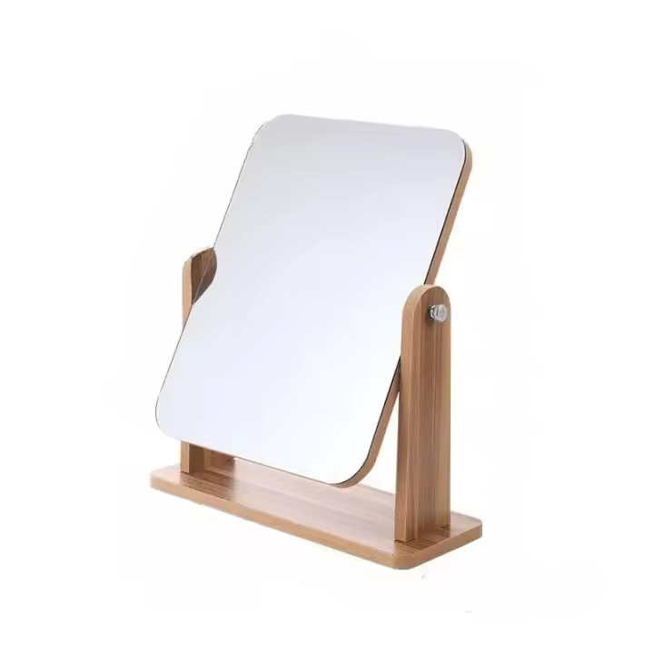Espejo de Vidrio con Soporte de Madera Natural Rotativo de 360 Grados, Lente de Magnificación Portátil para Tu Baño - 1