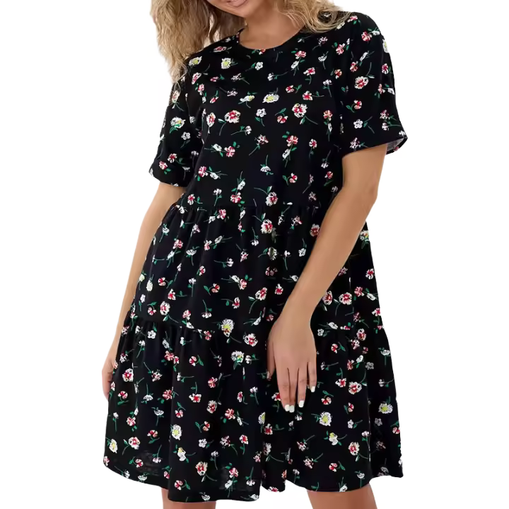 Nuevo vestido casual estampado de moda con cuello redondo y manga corta - 1
