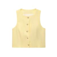 PB&ZA2025Chaleco cómodo sin mangas con cuello redondo estilo universitario, chaleco de verano, ropa nueva para mujer - details 1