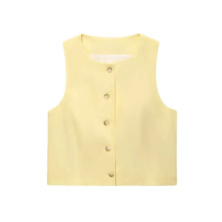 PB&ZA2025Chaleco cómodo sin mangas con cuello redondo estilo universitario, chaleco de verano, ropa nueva para mujer - 1