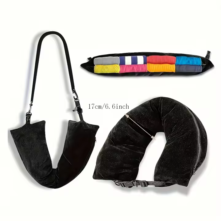 Almohada de Viaje Multifuncional en Forma de U para Cambiar en Bolsa de Ropa - Almacenamiento Portátil de Equipaje y Cojín de Soporte Cervical - Poliéster Lavable a Máquina, Descanso Cómodo - 1