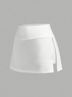 Falda de tenis blanca asimétrica para mujer - Cintura alta, pantalones cortos de verano para golf y correr, poliéster, color sólido, ropa deportiva de moda para fitness y deportes, atuendo de golf |   Diseño asimétrico |   falda de poliéster - details 3