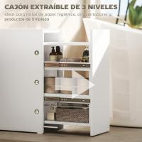 Armario de baño estrecho con cajón deslizante y ruedas, mueble de baño con 3 compartimentos, mueble auxiliar para espacios pequeños, 47x30x66,5 cm, blanco - details 3